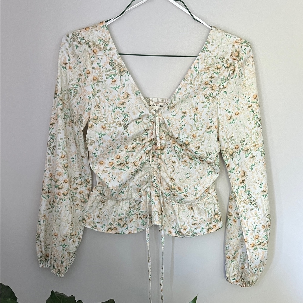 Floral Print Ruched Cream Top